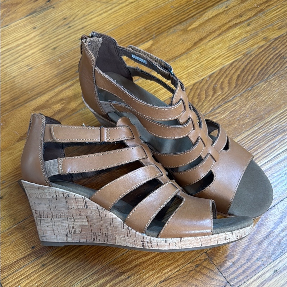 Rockport Leather Cork Wedge Gladiator Sandals
